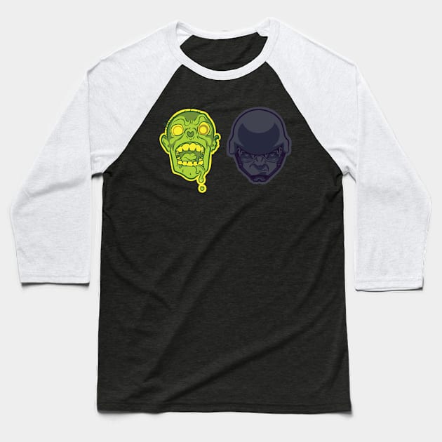 Zambie and Helmet Head Baseball T-Shirt by TheSneakyPeach